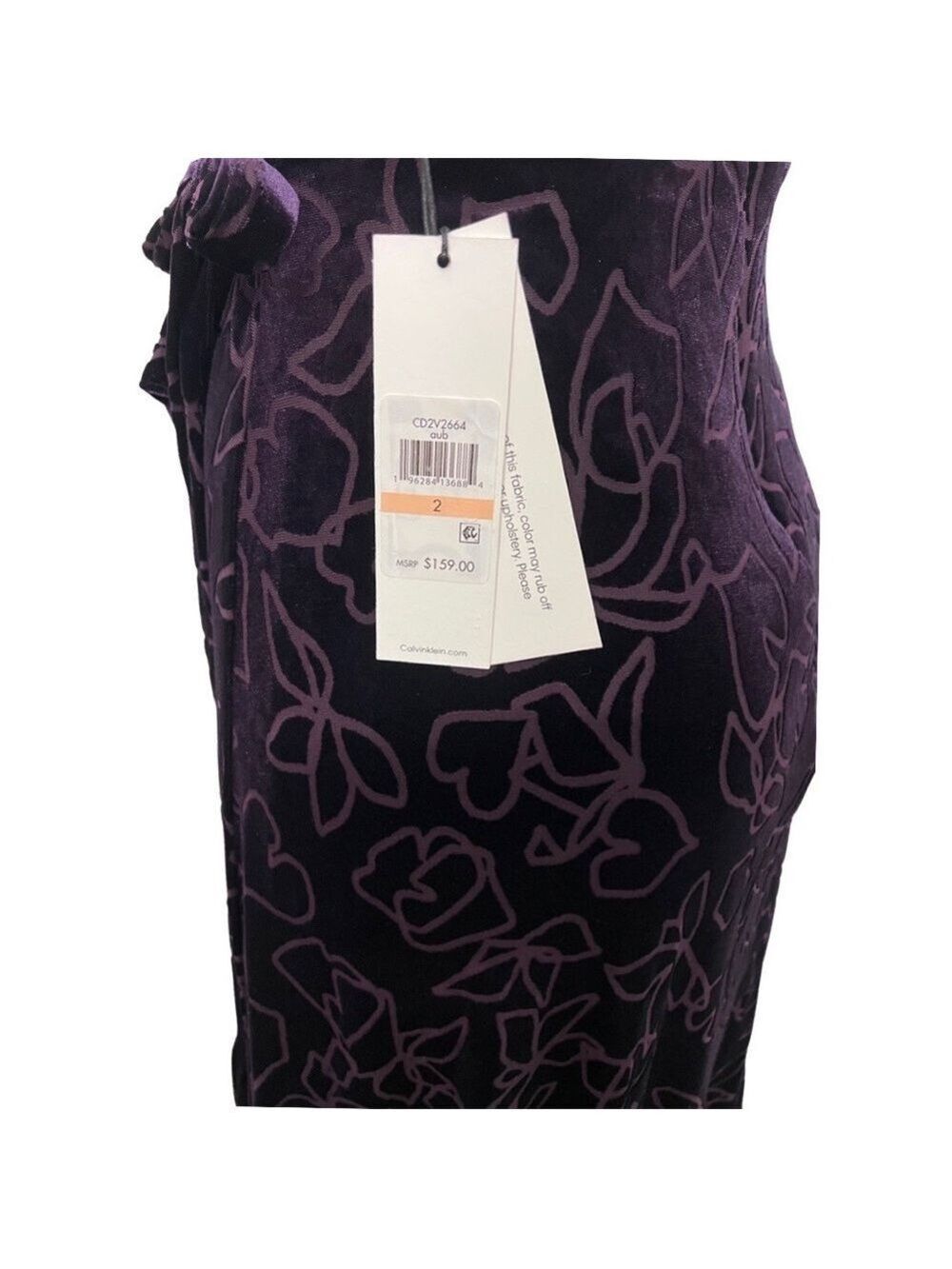 π©ποΈ NWT $159 Calvin Klein Purple Short V-Neck Ruffled Hem Faux Wrap Velvet Dress - Picture 13 of 14